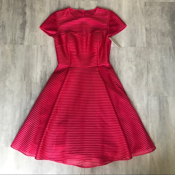 NWT Ted Baker Fuschia Pink Mesh Stripe Dress - Picture 4 of 6